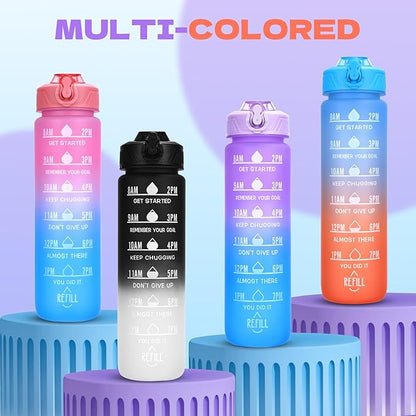 Water Bottle with Straw, 32oz Motivational Water Bottles with Time Marker, LeakProof Tritan BPA Free,Sports Water Bottle with Handle for Women Man Gym Fitness Outdoor(Pink)