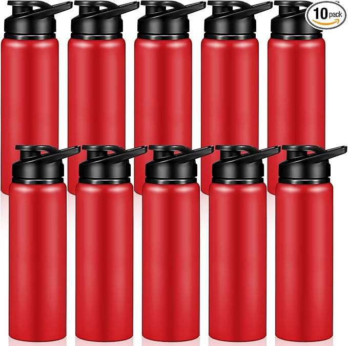 Chengu 10 Pcs 25oz Reusable Aluminum Water Bottle Bulk Lightweight Outdoor Sports Water Bottles Easy Carry Leak Proof for Travel Gym Camping Hiking Fishing, Snap Lid (Red)
