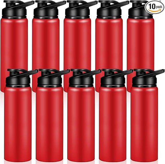 Chengu 10 Pcs 25oz Reusable Aluminum Water Bottle Bulk Lightweight Outdoor Sports Water Bottles Easy Carry Leak Proof for Travel Gym Camping Hiking Fishing, Snap Lid (Red)