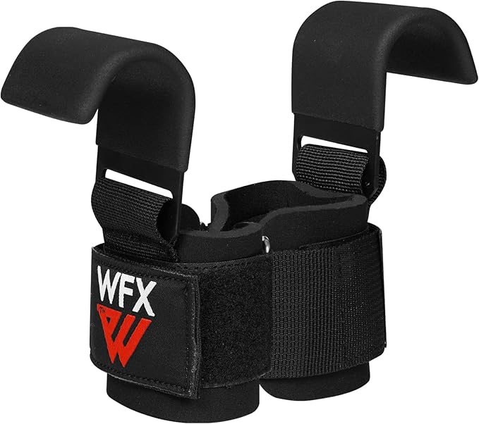 Weight Lifting Hooks, Non-Slip Rubber Coated Grips, 7mm Neoprene Wrist Support Padding, Power Lifting Barbell Rows Dead Lifts Chin Pull Up Fitness Strength Training Straps Gym Workout Straps