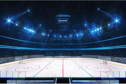 Ice Hockey Sports Backdrop Hockey Stadium Arena Ice Rink Photography Background Stage Lights Spotlight Match Games Backdrop Decors Iced Hockeied Stadium Backdrops Background Banner Props 12x8ft