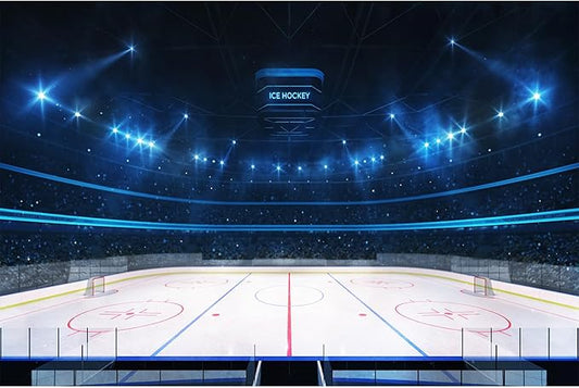 Ice Hockey Sports Backdrop Hockey Stadium Arena Ice Rink Photography Background Stage Lights Spotlight Match Games Backdrop Decors Iced Hockeied Stadium Backdrops Background Banner Props 12x8ft