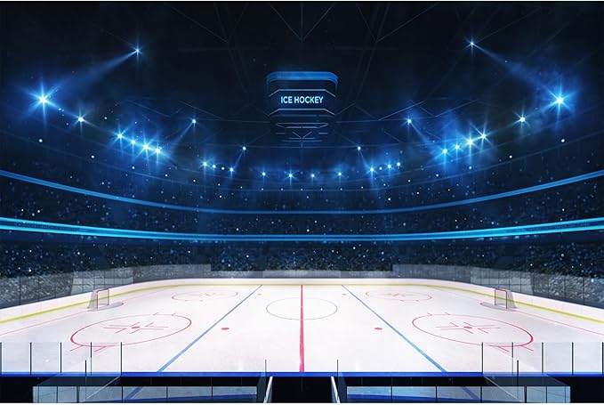 Ice Hockey Sports Backdrop Hockey Stadium Arena Ice Rink Photography Background Stage Lights Spotlight Match Games Backdrop Decors ICES Hockeies Stadium Backdrops Background Banner Props 15x8ft