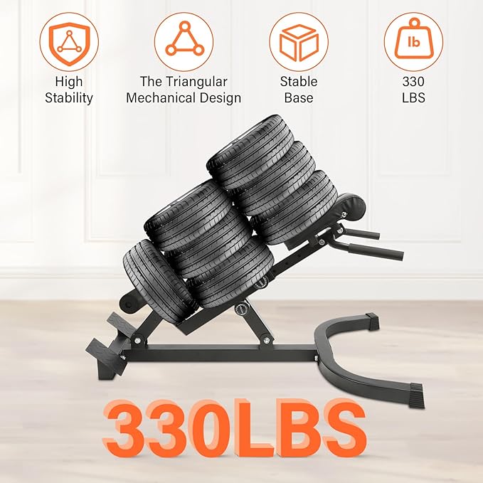 Roman Chair Back Extension Machine Foldable 5 Position Adjustable Sit up Exercise Multi-Functional Hyperextension Bench Workout Equipment Ab Machine Angle Height Adjust 330LBS Heavy-Duty for Home Gym