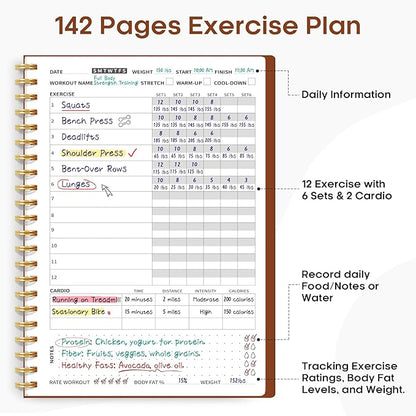 Fitness Workout Journal for Women & Men, A5(5.5" x 8.3") Workout Log Book Planner for Tracking, Progress, and Achieving Your Wellness Goals-Rust Brown