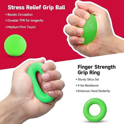 FitBeast Hand Grip Strengthener Workout Kit (5 Pack), 2 Forearm Grip Adjustable Resistance Hand Gripper, Finger Stretcher, Grip Ring & Stress Relief Grip Ball for Athletes