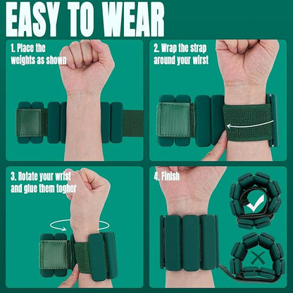 Sportneer Wrist & Ankle Weights for Women Men - 1 Pair (1 lb/2 lb Each) | Adjustable Weighted Bracelet Silicone Bangles for Yoga, Dance, Pilates, Cardio, Aerobics, Gym, Pool Exercises and Jogging
