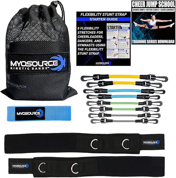 Cheer Kinetic Bands – Leg Resistance Bands for Cheerleaders | Improve Flexibility, Jumps, Stunts & Tumbling | 4-Level Resistance System with 12 Stunt Strap Colors + Digital Training Downloads