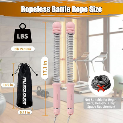 Portable Ropeless Battle Ropes, Adjustable Weights Cordless Battle Ropes for Home Gym with Storage Bag, Weighted Exercise Equipment for Low-Impact Workout, Strength & HIIT, for Men & Women (Pink)