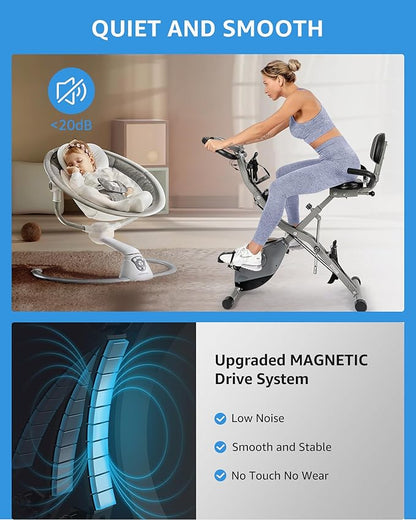 Foldable Exercise Bike Stationary Bikes for Home, 5 IN 1 Indoor Workout Bike, Cycling Bike with 16-Level Quiet Magnetic Resistance, 6.6 LBS Flywheel and 300LBS Capacity for Senior and Home Workout