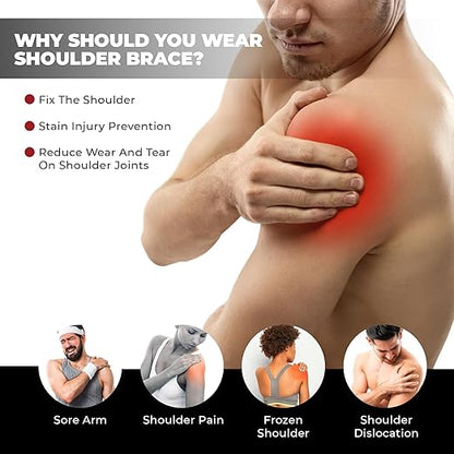 Astorn Adjustable Shoulder Brace for Torn Rotator Cuff with Icepack Holder - Shoulder Compression Sleeve Wrap for Pain Relief, Stability and Recovery - Fits Left and Right Arm for Men & Women (XL)