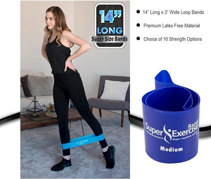 USA 14" x 3" Extra Long Latex Free Mini Loop Bands in 3, 5, 10 Pack Sets. 10 Strengths for Resistance Training, Stretching, Yoga, Toning. Plus an Exclusive iPhone App and E-Book.