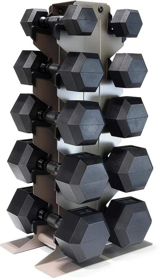 CAP Barbell Rubber Coated Hex Dumbbell Set with Vertical Rack | 100-300 lbs Free Weights Dumbbells Set for Home Gym | Multiple Options
