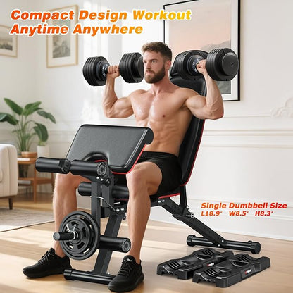 XDDIAS Adjustable Dumbbell Set of 2, 25/55/80/90LB Dumbbell Set- 1-Hand Fast Adjustment with Anti-Slip Handle, Compact Free Weights Dumbbells Set for Men/Women Home Gym Strength Training Equipment
