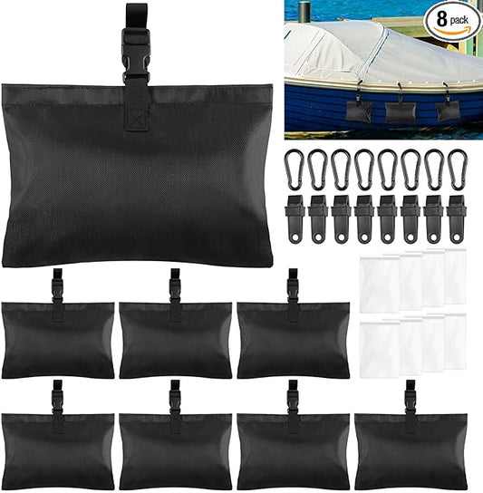 8 Pack Boat Cover Sand Bag Mooring Kit, Weighted Bags for Boat Mooring Covers Car RV, 1680D Marine Grade Sand Bags for Weight, Windproof Weighted Sandbags Tarp Weights Clip Boating Accessories