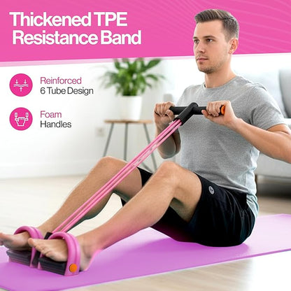 Pedal Resistance Band with Handle, 6 Tube Multifunction Foot Pedal Resistance Band, Arm & Waist Training Tummy Trimmer Ab Workout Equipment for Home Gym Men Women