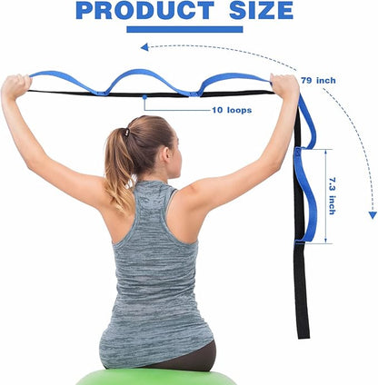 Leyndo 2 Pcs Stretching Strap with 10 Loops -yoga Strap for Physical Therapy, Non-elastic Exercise Straps for Home Workout, Pilates, Exercise, Dance, Gymnastics
