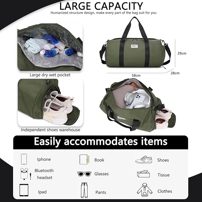 BE SMART Waterproof Mens Gym Bag with Shoe Compartment, Duffle Bag with Wet Pocket for Men, Lightweight Large Sport Carry On Duffel Bag With Tpu Pocket for Travel, Sports, Fitness & Workout