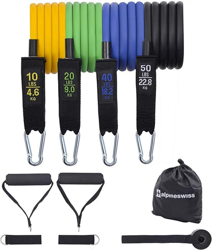 Alpine Swiss Exercise Resistance Bands Set with Handles, Door Anchor, Ankle Straps and Carry Bag for Men and Women