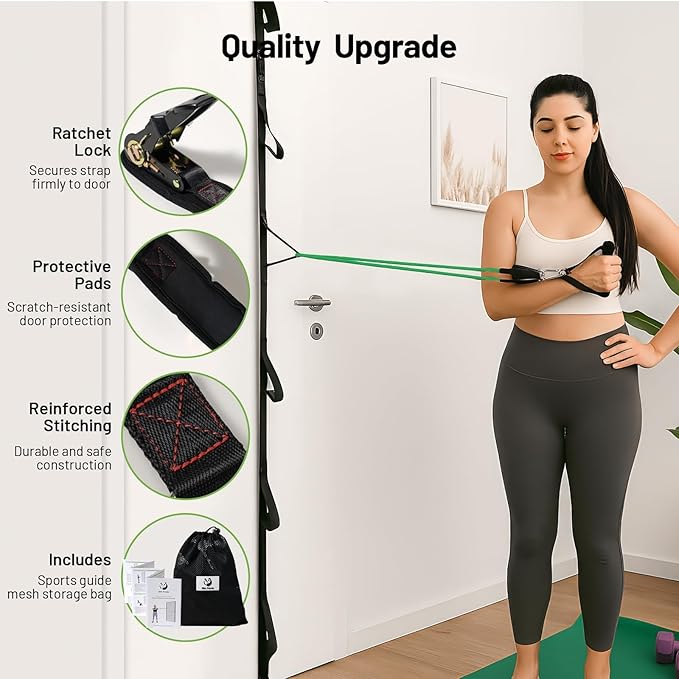 Slim Panda Door Anchor Strap for Resistance Bands, Door Exercise Equipment with Ratchet Adjust Tighten, Multi Point Anchor Gym Attachment, Portable Door Resistance Bands for Home Gym Workouts
