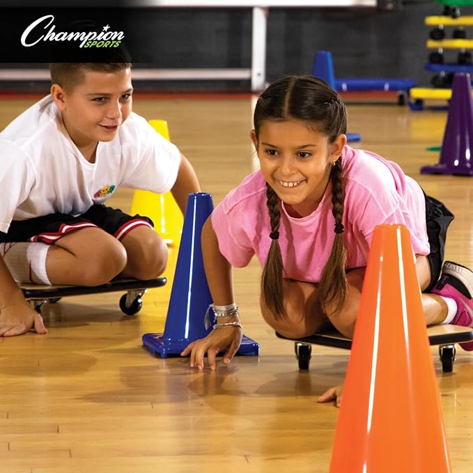 Champion Sports High Visibility Flexible Vinyl Cones for Sports Training, Agility Drills, Field & Gym Marking Sets