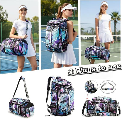 Gym Duffle Bag Backpack with Shoe Compartment,4 ways Travel Backpack for Women and Men,Multi-Functional Weekender bag with Waterproof Layer&Laptop Compartment for Fitness, Travel,Camping
