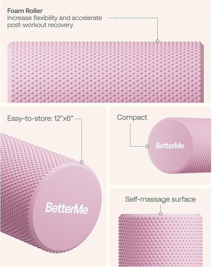BetterMe Foam Roller for Muscle Recovery – High Density Exercise Roller for Back &Legs – Deep Tissue Massage Roller for Tension, Relief & Stretching (Raspberry Pink)