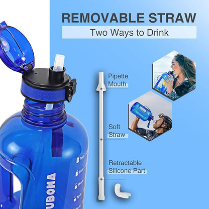 GIFUBOWA 3l Large Water Bottle with Straw and Time Marker 0.8 Gallon/105oz Sport Big Drinking Goals Huge Bottles 3 Litre with Handle Leakproof 3 liter Jug BPA Free for Fitness Gym Yoga and Outdoor
