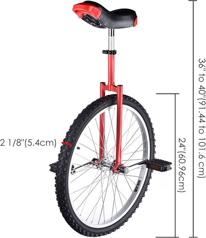 AW 16/18/20/24 Inch Wheel Outdoor Unicycle Adjustable Seat Exercise Bicycle Fit Adults Kids Outdoor Sports Fitness Exercise, for Choice