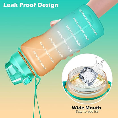Gallon Motivational 64/100 oz Water Bottle with Time Marker & Straw, Large Daily Water Jug for Fitness Gym Outdoor Sports, Remind of All Day Hydration, Leak Proof, BPA Free (orange+green, 100oz)