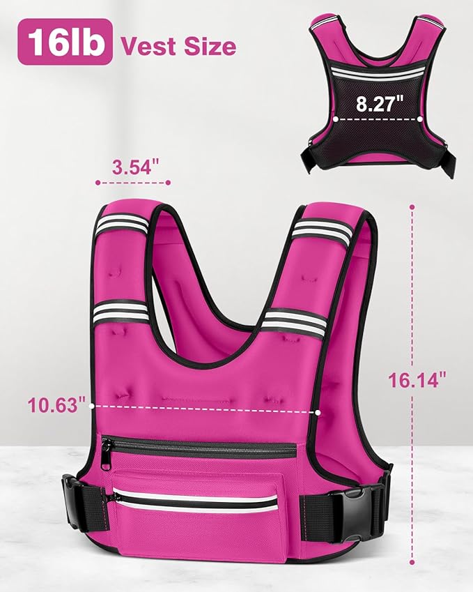 Weighted Vests for Women Men, 8 12 16 20 lb Weighted Vest with Storage Pockets, Rucking Vest with Reflective Stripe, Adjustable Straps Weight Vest for Running, Walking, Workout, Training