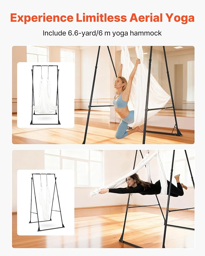 VEVOR Yoga Stand Frame, Max 441-551 lbs Load Swing Stand, Triangular Structure Aerial Rig, Aerial Silk Stands with Yoga Hammock, Standard & Height-Adjustable Version