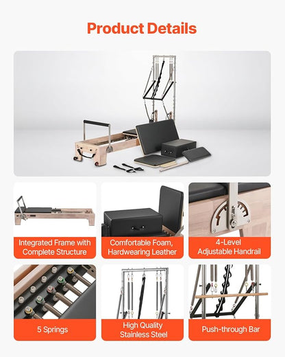 VEVOR Pilates Reformer Accessories for Home Gym, Include Reformer Box/Chair/Spine Corrector/Wall Mounted Machine/Jump Board/Foldable & Dual Resistance Springs