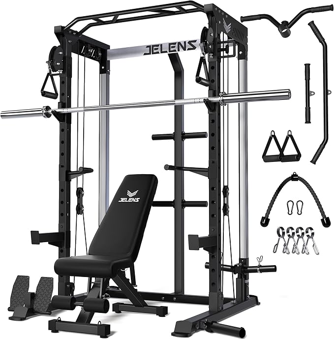 C21 Power Cage, 2000LBS Multi-Function Power Rack with Independent Dual Pulley System, All-in-One Squat Rack for Cable Crossover, Home Gym Workout Machine