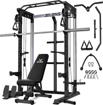 C21 Power Cage, 2000LBS Multi-Function Power Rack with Independent Dual Pulley System, All-in-One Squat Rack for Cable Crossover, Home Gym Workout Machine