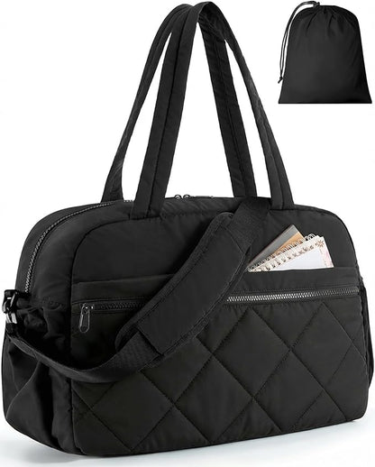 HOTOR Gym Bag for Women - Lightweight Travel Duffle Bags with Wet Pocket & Separate Shoe Bag, Multi-Pocket Carry on Weekender Duffel for Sports, Fitness, Overnight Trip, Black, 18.1" x 8.7" x 13.4"