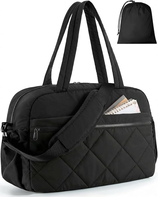 HOTOR Gym Bag for Women - Lightweight Travel Duffle Bags with Wet Pocket & Separate Shoe Bag, Multi-Pocket Carry on Weekender Duffel for Sports, Fitness, Overnight Trip, Black, 18.1" x 8.7" x 13.4"