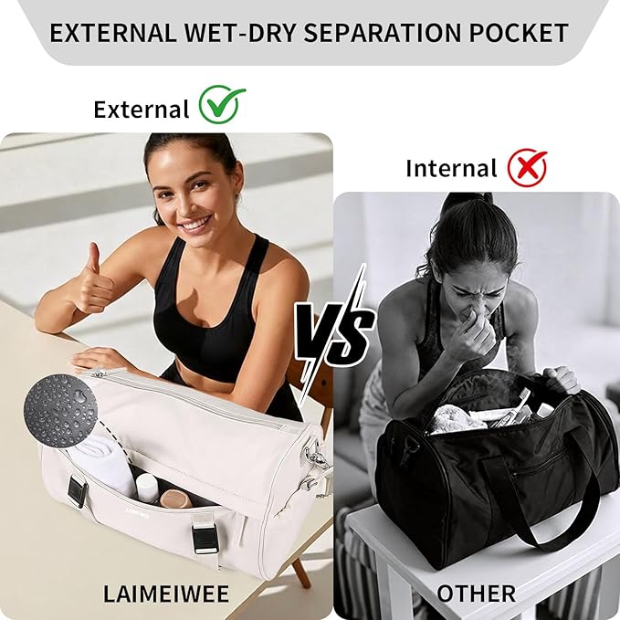 Small Gym Bag for Women Men, Mini Crossbody Travel Duffle Bag with Wet Compartment and Yoga Mat Strap, Compact Workout Bag for Sports Dance Swimming, Daily Commuting (Beige)