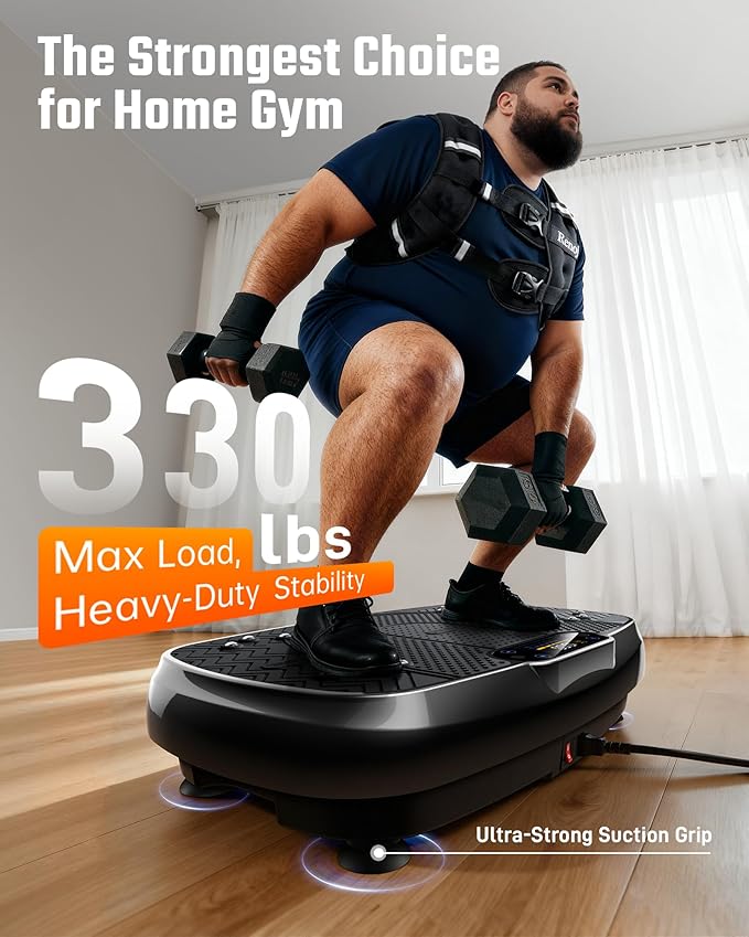 Vibration Plate Exercise Machine for Weight Loss and Lymphatic Drainage - 330lb Vibrating Platform for Home Gym Workout with Speaker, Full Body Shaker Fitness Equipment with 2 Bands for Women and Men