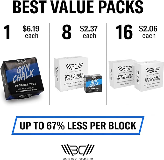 WARM BODY COLD MIND Sport Chalk Block - Gym Chalk for Weightlifting - Moisture-Absorbing Magnesium Carbonate - Gymnastics Hand Grip