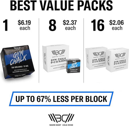 WARM BODY COLD MIND Sport Chalk Block - Gym Chalk for Weightlifting - Moisture-Absorbing Magnesium Carbonate - Gymnastics Hand Grip