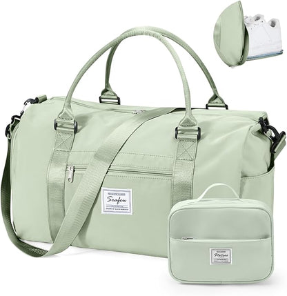 Gym Bag for Women with Shoes Compartment,Small Duffel Bag Sport bag with Toiletry Bag Overnight Travel Tote Bags Weekender Carry on Bag Personal Item Bags for Airlines Grass Green