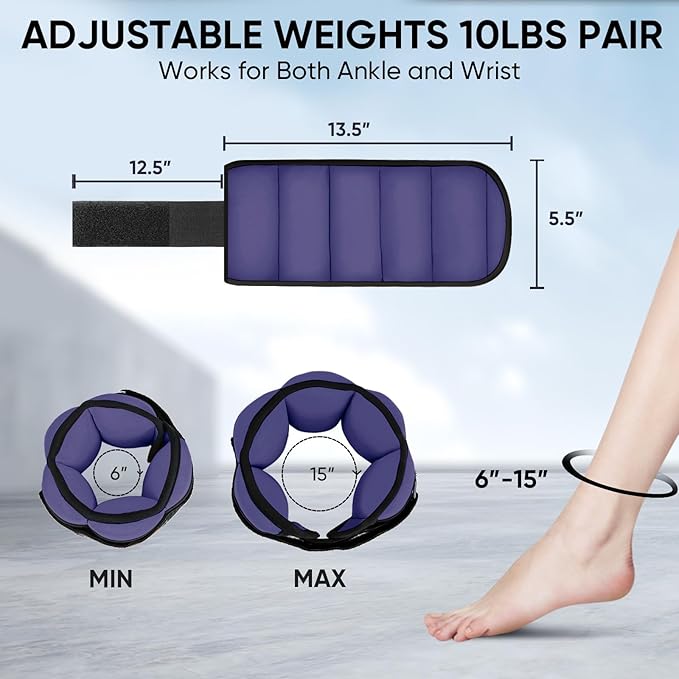 APEXUP 10lbs/Pair Adjustable Ankle Weights for Women and Men, Modularized Leg Weight Straps for Yoga, Walking, Running, Aerobics, Gym, Physical Therapy