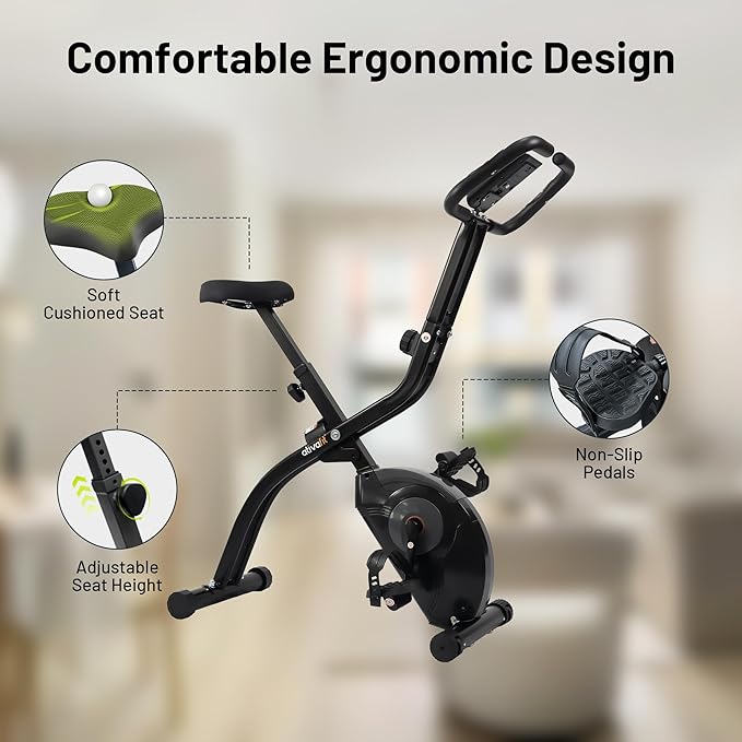 ATIVAFIT 3-in-1 Foldable Exercise Bike for Home, Upright & Recumbent Indoor Bike with 8-Level Magnetic Resistance, Resistance Bands, Quiet Cardio, Adjustable Seat