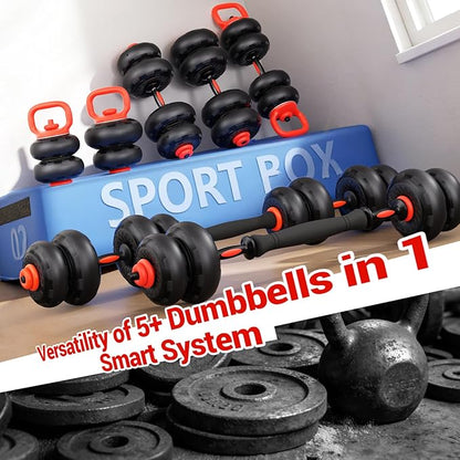 Adjustable Dumbbell Set, Free Weight Set with Silent Anti-Collision Air Cushion with Connector, 5-in-1 Dumbbells Set Includes Barbell, Kettlebells, Push up Stand, Weight Plate, Exercise & Fitness Dumbbells Weight Set for Home Gym Suitable Men/Women
