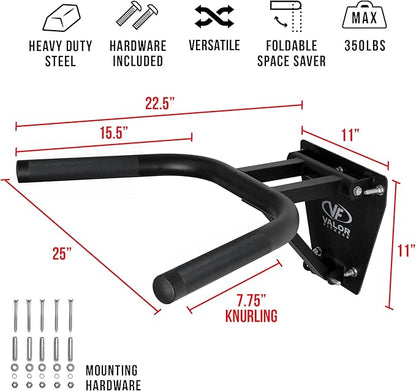 Valor Fitness Wall Mounted Dip Station - Foldable Triceps Dip Bars with Padded Handles for Home Gym Upper Body Strength Training - Supports Up to 400 lbs