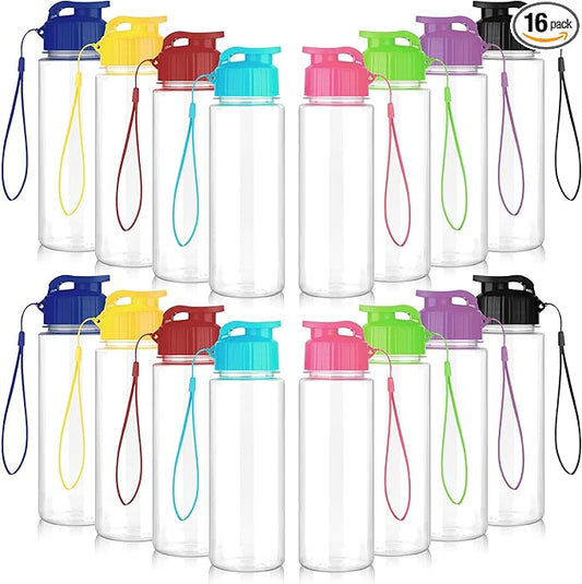 16 Pack Bulk Water Bottles-17oz Plastic Sports Water Bottles for Kids and Adults Leak Proof, Reusable for Gym Travel School Office, Multicolor