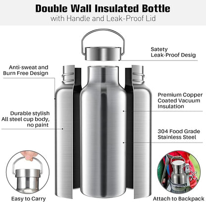 10 Pack Reusable Stainless Steel Water Bottle Bulk Double Wall Insulated Sports Water Bottle with Handle and Vacuum Seal Leakproof Lid for Sports Cyclists Hiking Gym Camping Gift(Silver,17 oz)