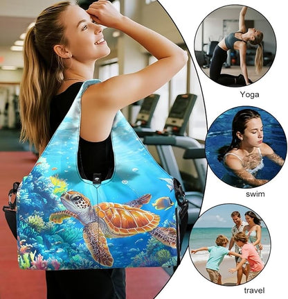 Gym Bag with Yoga Mat Holder Large Tote Bag With Multi Pockets for Women Men Dry Wet Separated Pocket Carryall Yoga Tote Bag for Pilates Travel Workout Office