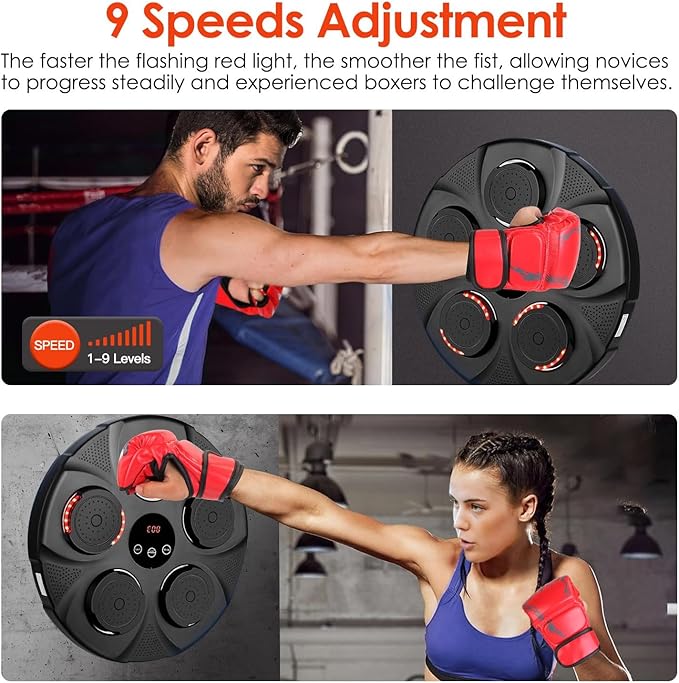 KOCASO Music Boxing Machine with Boxing Gloves - Wireless Smart Music Boxing Machine, 9 Speeds & 9 Modes Light - Wall Boxing Punching Pad Electronic Workout Machine for Home Gym